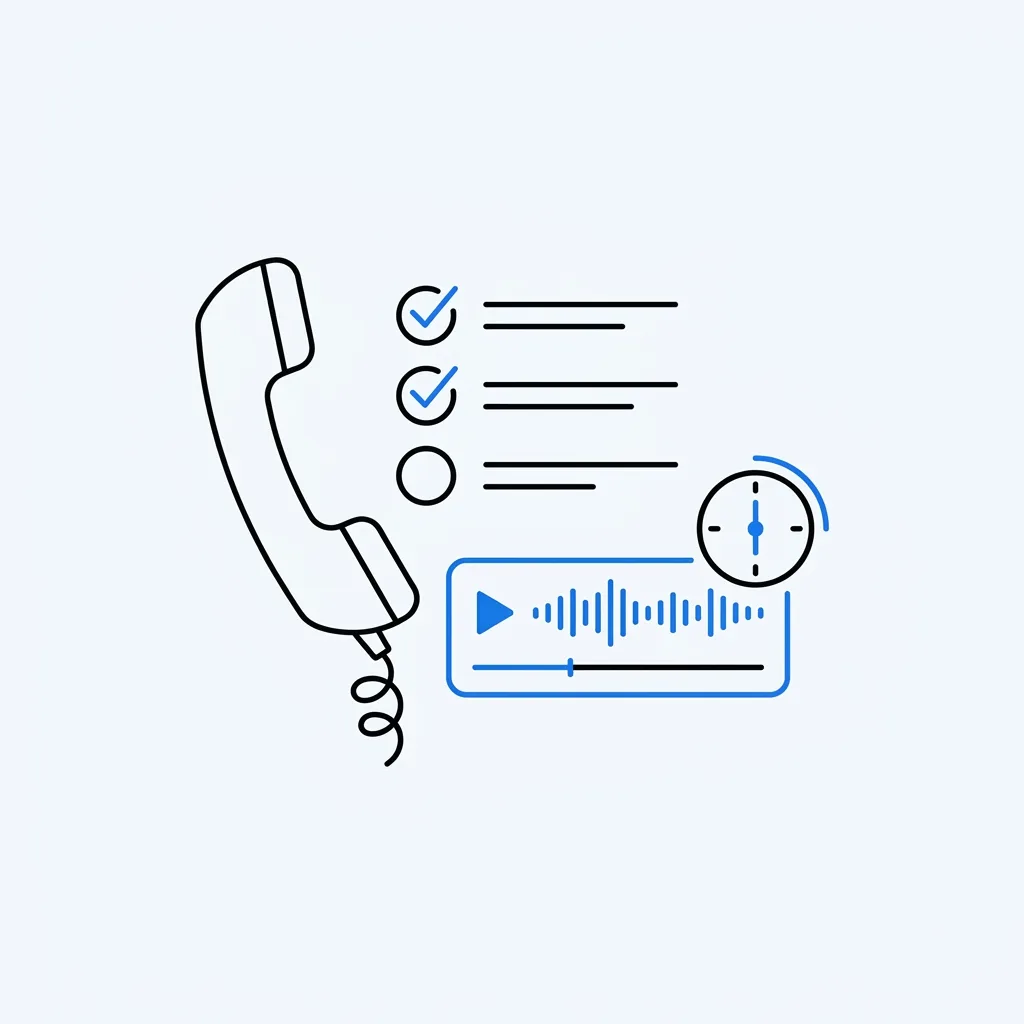 A scoping call: phone receiver beside a checklist of business questions.
